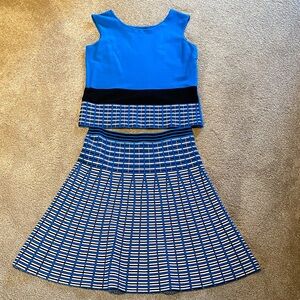 Per Se 2 Piece Matching Set Pull On Skirt & Tank Top Stretchy Blue Black Geo M